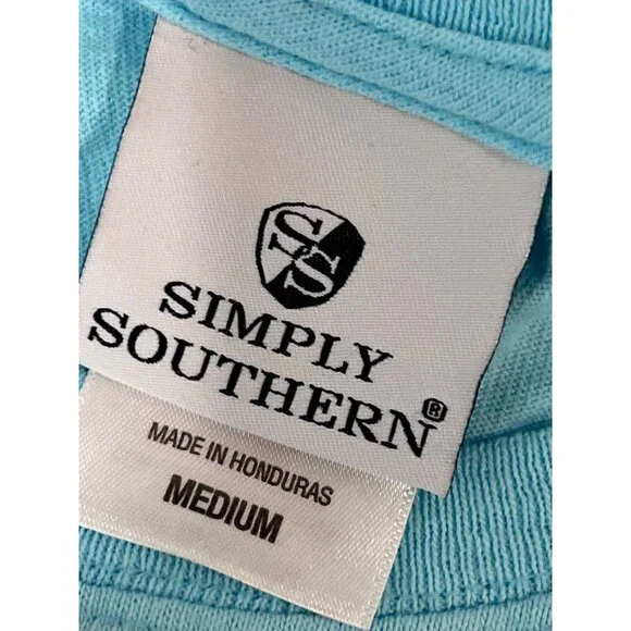 Simply Southern Womens "Save Them Turtles" Medium T-Shirt Aqua Pink Turtle Grap - Picture 5 of 10